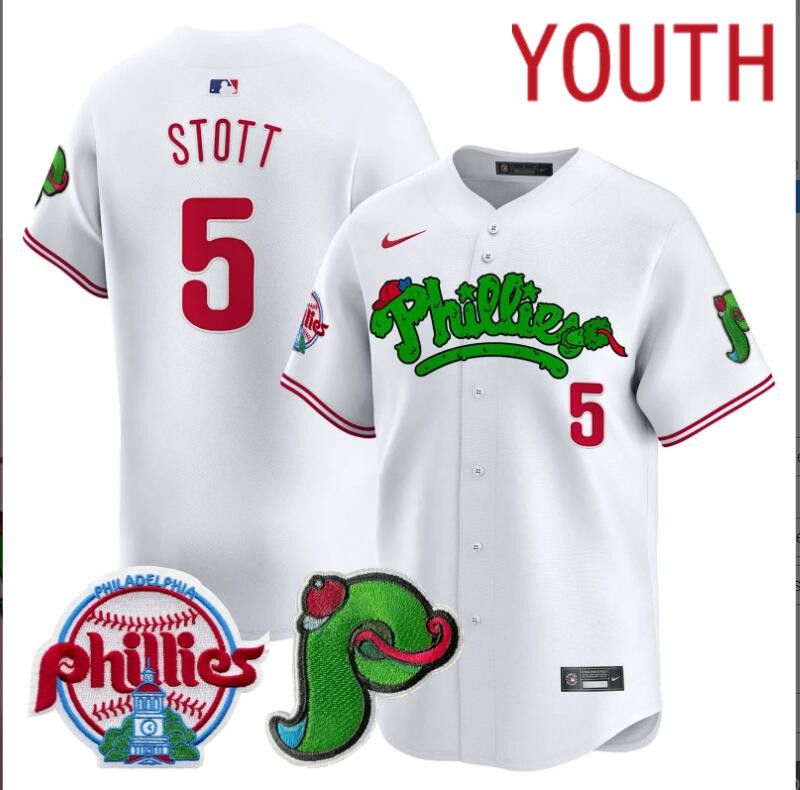 Youth Philadelphia Phillies #5 Stott white Limited 2024 MLB Nike jersey